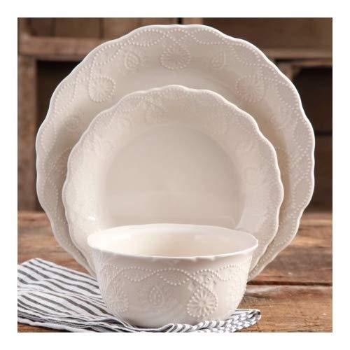 The Pioneer Woman Cowgirl Lace Red 12-Piece Dinnerware Set, Microwave and Dishwasher Safe (linen)