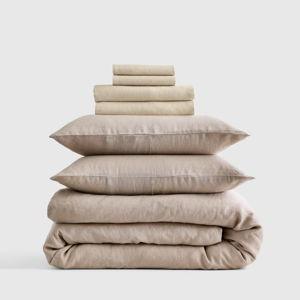 European Linen Deluxe Bedding Bundle in Dusty Blue