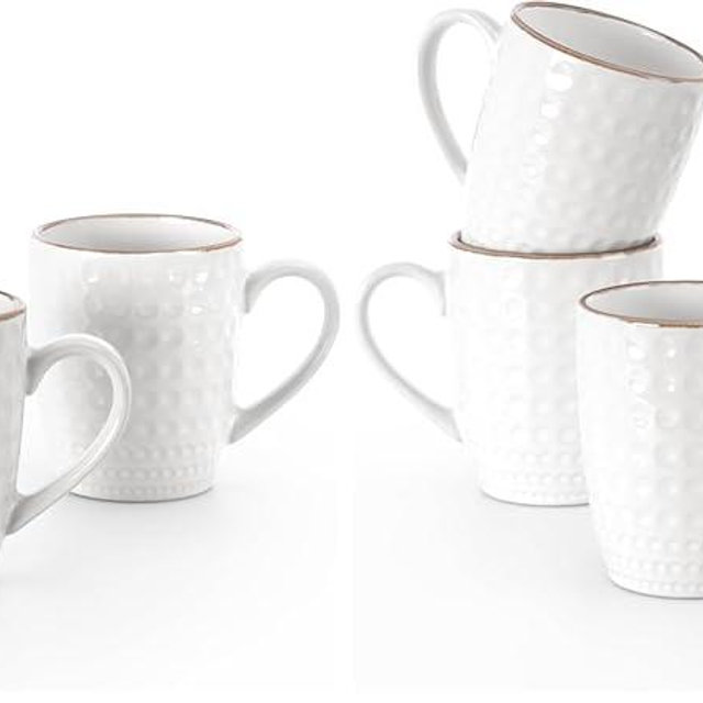 famiware Coffee Mugs Sets for 4, 12 oz Mug Set, Coffee Cups with Handle for Coffee, Tea, Cocoa and Milk, Microwave and Dishwasher Safe, White Circle (Pack of 2)