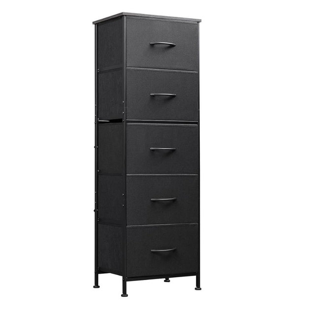 WLIVE Fabric Dresser, 5-Drawer Tall Dresser for Bedroom, Storage Organizer with Fabric Bins, Wood Top, Sturdy Steel Frame, Chest of Drawers for Closet, Hallway, Charcoal Black