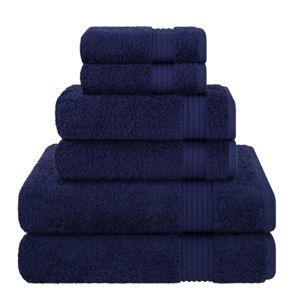100% Cotton Turkish 6 Piece Bath Towel Set in Navy Blue