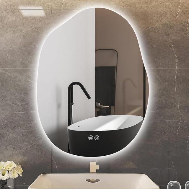 Yoding LED Bathroom Mirror with Lights 24x32”, Stepless Dimmable Irregular LED Mirror with 3 Colors, Anti-Fog, Shatter-Proof, Memory, Frameless Makeup Mirror for Bathroom (Horizontal/Vertical)