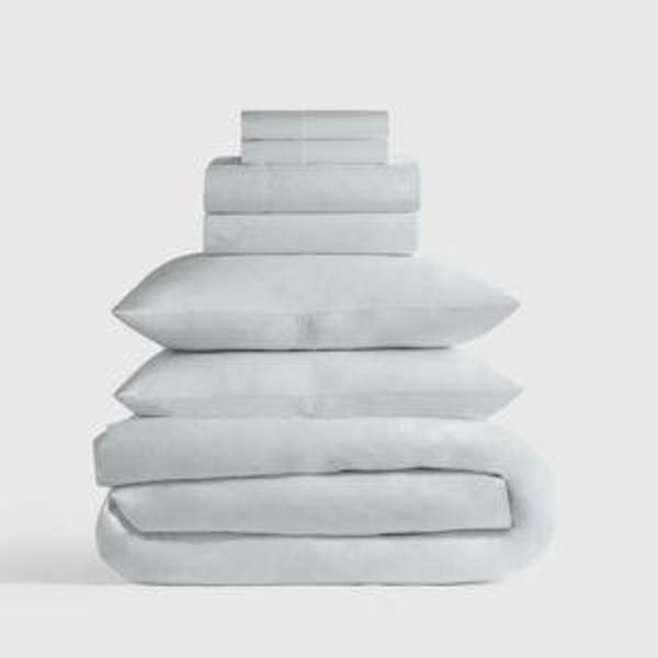 Organic Crisp Percale Deluxe Bedding Bundle - Queen in Color Mist