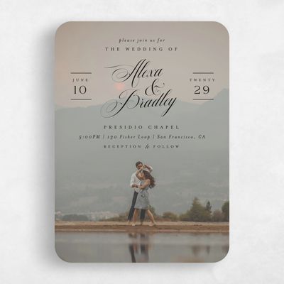 Black Rounded Wedding Invitation - Loren Photo