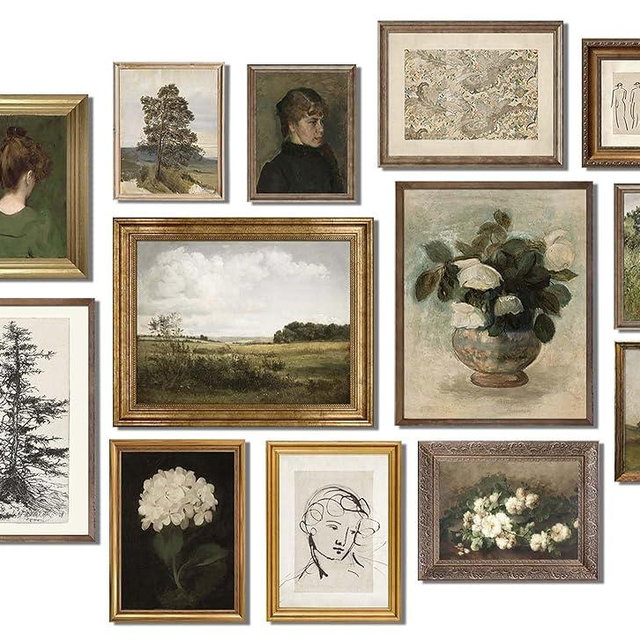 uniro Vintage Wall Art Decor Prints, French Country Farmhouse Wall Decor - Set of 13|Unframed