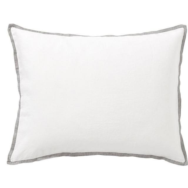Belgian Flax Linen Contrast Flange Sham, Standard,, White/Flagstone