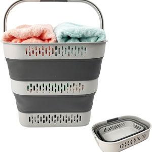 SAMMART 38L(10 Gal) Collapsible Laundry Basket - Foldable Pop-Up Storage Container/Organizer-Portable Space Saving Hamper, Measure 17.5x13.3x15.7/3.8" Expanded/Collapsed (1, Grey)