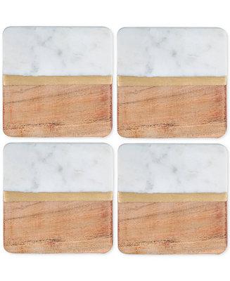 Thirstystone 4-Pc. White Marble and Acacia Wood Coaster Set