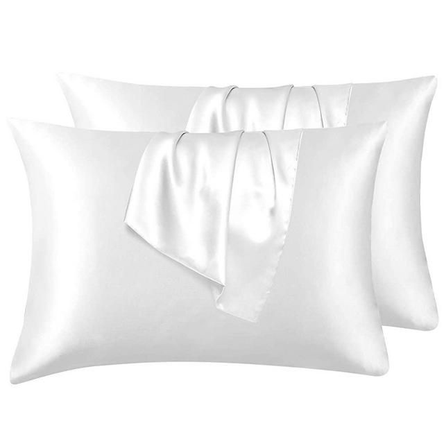 Hansleep Satin Pillowcase Set of 4 Silky Soft Pillowcase for Hair and Skin, Wrinkle, Fade Resistant with Envelope Closure (White, Queen 20x30'')