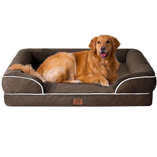 EHEYCIGA Orthopedic Dog Beds for Extra Large Dogs, Waterproof Memory Foam XL Dog Bed with Sides, Non-Slip Bottom and Egg-Crate Foam Big Dog Couch Bed with Washable Removable Cover, Brown