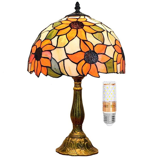 Blivuself Tiffany Lamp Stained Glass Lamp Sunflower Yellow Bedroom Table Lamp Reading Desk Light for Bedside Living Room Office Dormitory Dining Room Decorate Gift 12x12x18 Include Light Bulb