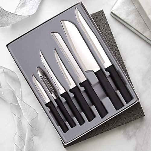 Rada Cutlery Knife 7 Kitchen Knives Starter Gift Set Stainless Steel Resin Made in USA, 11 3/8 Inches, Black Handle