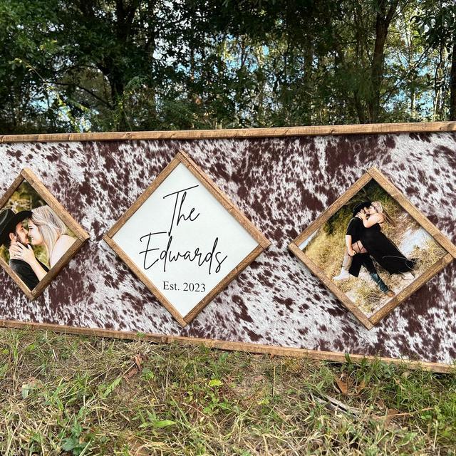 Cowhide wooden frame sign - cowhide photo sign - cowhide sign