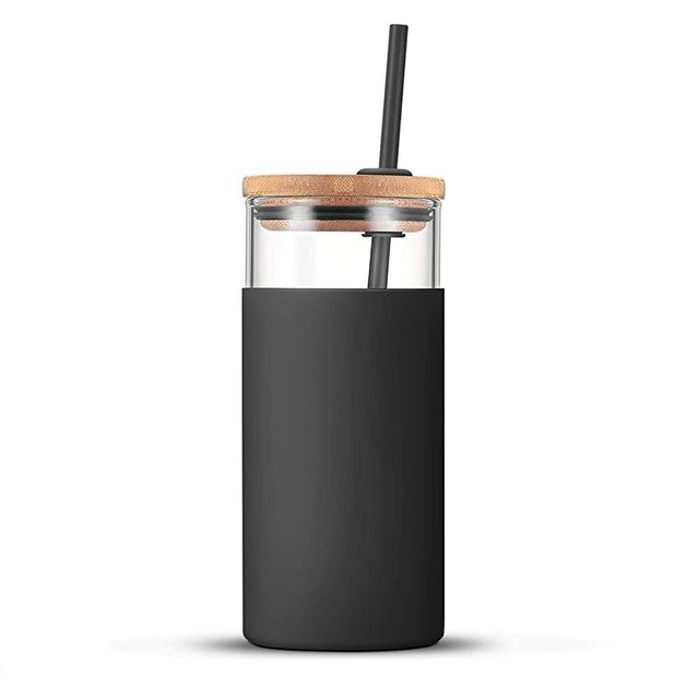 Tronco 20oz Glass Tumbler Glass Water Bottle Straw Silicone Protective Sleeve Bamboo Lid - BPA Free