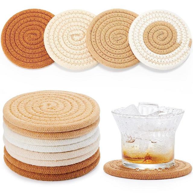 Set of 8 Coasters for Drinks-Absorbent Drink Coasters for Coffee Table,Minimalist Cotton Woven Coaster for Modern Home Decor,Boho Home Decor Tabletop Protection Suitable for Kinds of Cups 4.3 Inches