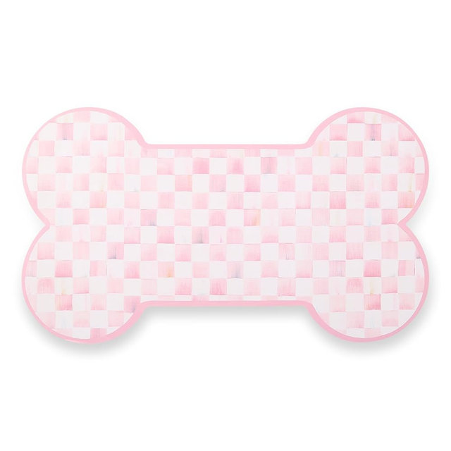MACKENZIE-CHILDS Pup Placemat, Decorative Pet Mat for Food and Water Bowls, 24" x 14", Pink-and-White Rosy Check