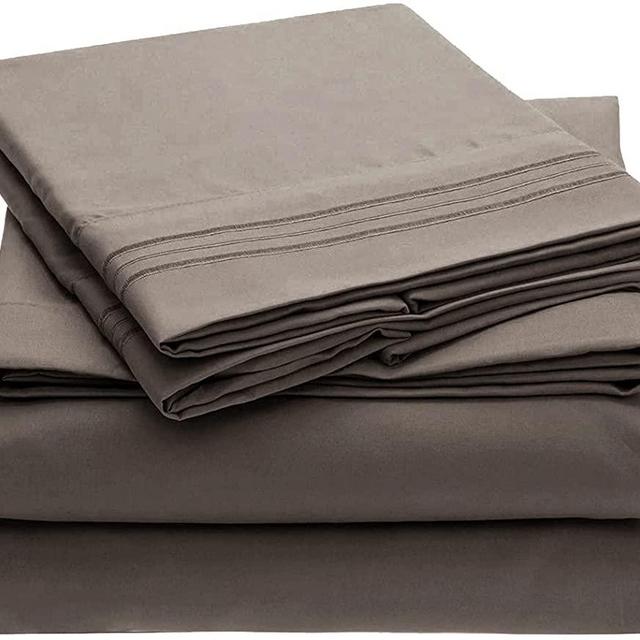 Mellanni King Size Sheet Set - Hotel Luxury 1800 Bedding Sheets & Pillowcases - Extra Soft Cooling Bed Sheets - Deep Pocket up to 16" Mattress - Wrinkle, Fade, Stain Resistant - 4 Piece (King, Taupe)