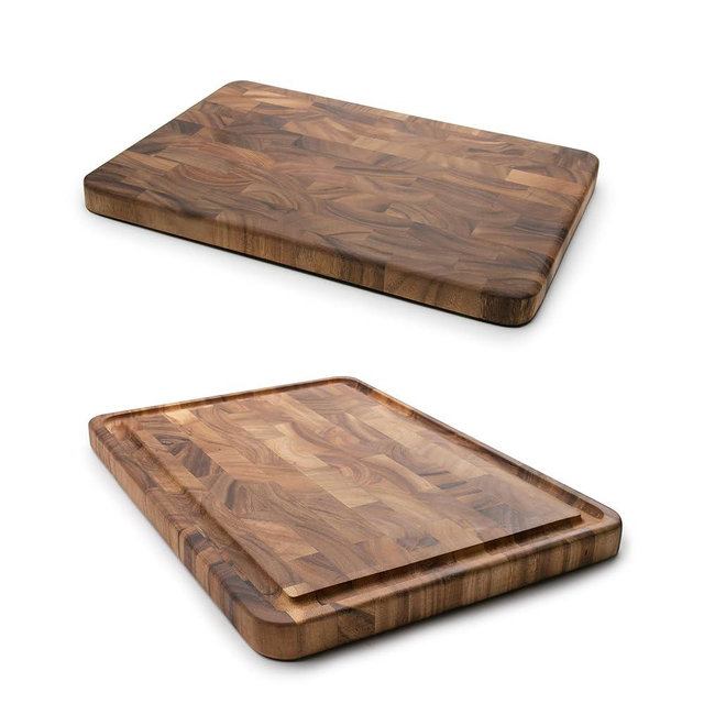 Ironwood Gourmet Large End Grain Prep Station and Large End Grain Prep Board With Juice Channel Set, Acacia Wood