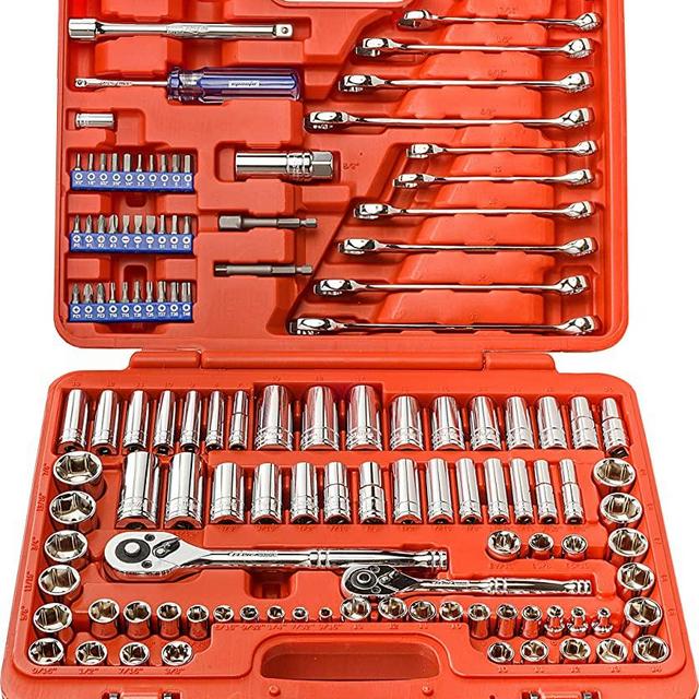 EPAuto Mechanics Tool Set Drive Socket Wrench Ratchets, SAE/Metric, 122-Piece