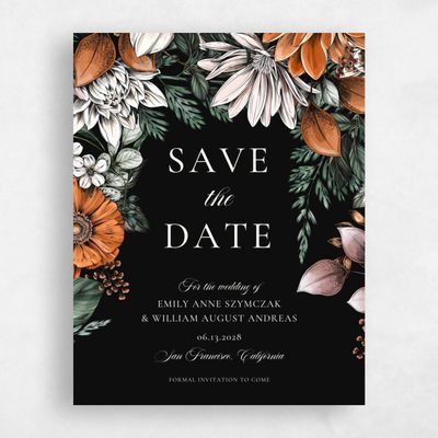 Black Fall Wedding Save the Date - Gardner Bloom
