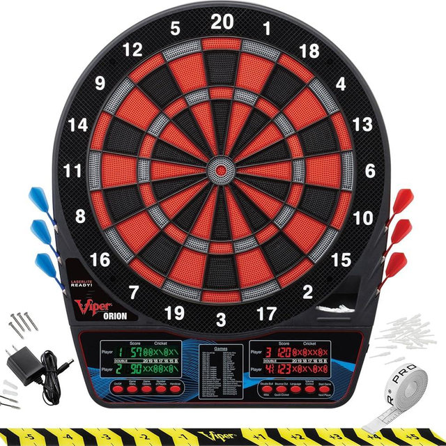 Viper Orion Electronic Dartboard, 15.5 in Regulation Target, 43 Games, Dual LCD Displays, 8 Players, 6 Darts Included, Black