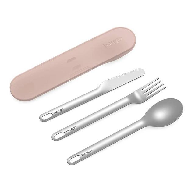 Bentgo Stainless Travel Utensil Set - Reusable 3-Piece Silverware Set with Carrying Case, High-Grade Premium Steel, BPA-Free Case, Eco-Friendly - Ideal for Travel, Camping, and Office Use (Rose)