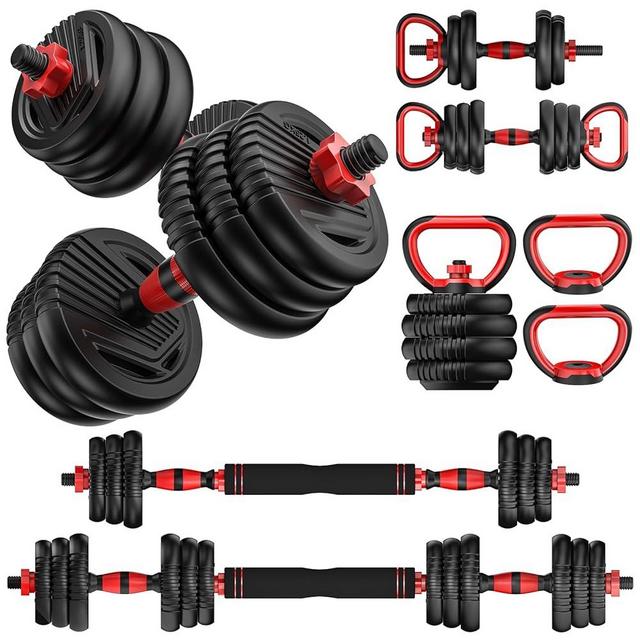 UNNMIIY Adjustable Dumbbells, 10/20/35/45/70/90lbs Free Weight Set with Connector, 4 in1 Dumbbells Set Used as Barbell, Kettlebells, Push up Stand, Fitness Exercises for Home Gym Suitable Men/Women