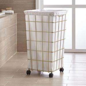 Brass Wire Hamper with Wheels and Liner