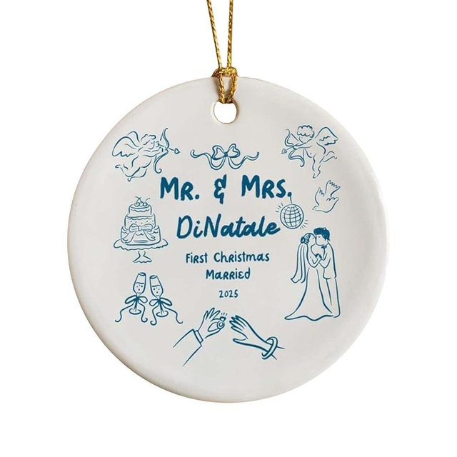 Mr & Mrs Married Ornament 2025 - Our First Christmas Personalized Ornament - First Year Together Married Ornaments - 1st Christmas Wedding Gift for Couples
