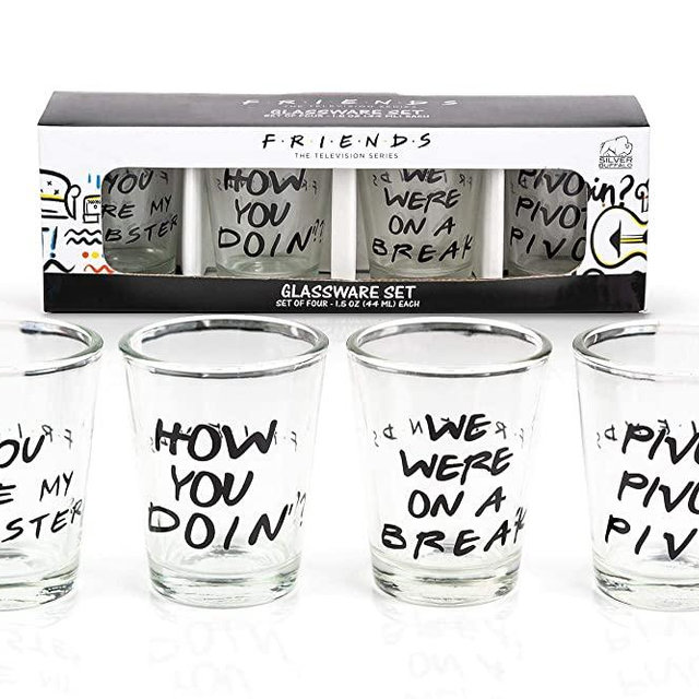 Silver Buffalo Friends with Texts Mini 4 Piece Set, 1.5-Ounces Each Glass, 1.5 Ounce, Multicolored