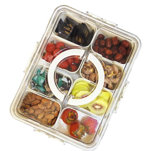 ZEENING Divided Clear Snack Serving Tray with Lid & Handle, Snackle Box Charcuterie Board Container Storage Organizer for Fruit, Candy, Veggie, Nuts & Snacks, Perfect for Party, Travel, & Picnic