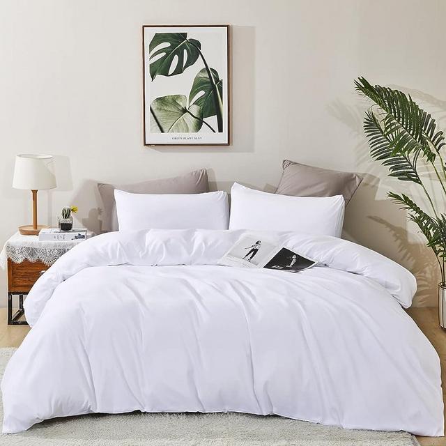 karever White Comforter Set King White Beddig Soft Durable Comforter Set Men Women Adult True White Comforter Set Bright White Blanket Breathable Plain White Bed Comforter Set Lightweight Bedding King