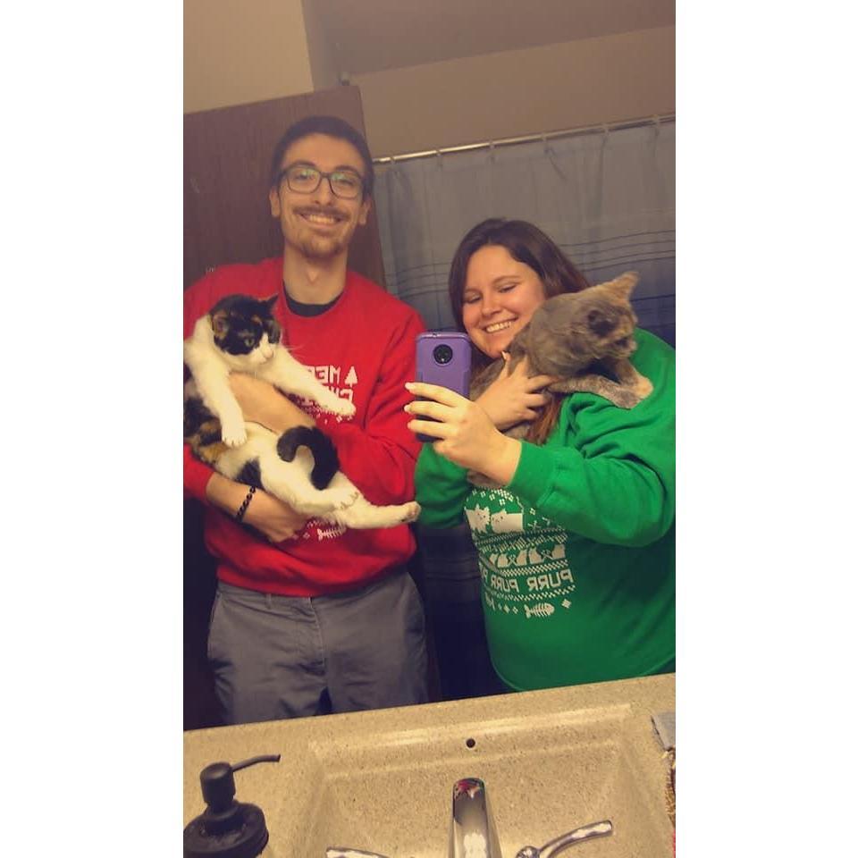 Our attempt to take a family photo with our fur babies on our first Christmas living together