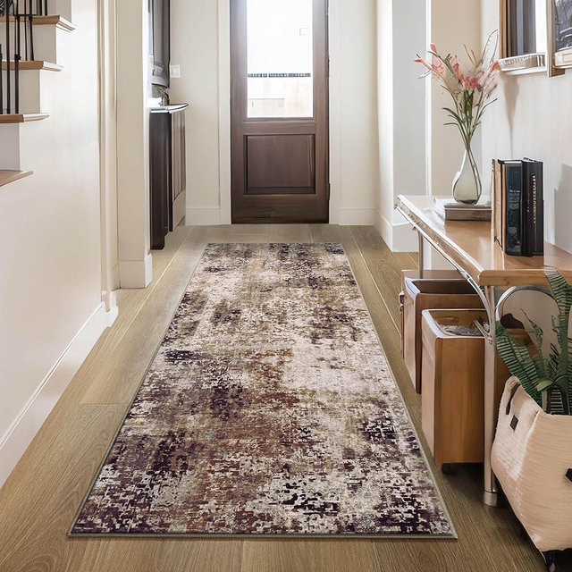 2x6 Brown Rug Runners for Hallways Kitchen Runner Rug Non Slip Washable Coffee Long Runner Rugs with Rubber Backing Soft Abstract Carpet Runner for Bedroom, Kitchen, Bathroom, Entryway