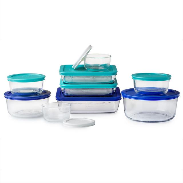 MealBox™ 5.8-cup Divided Glass Food Storage Container with Blue Lid