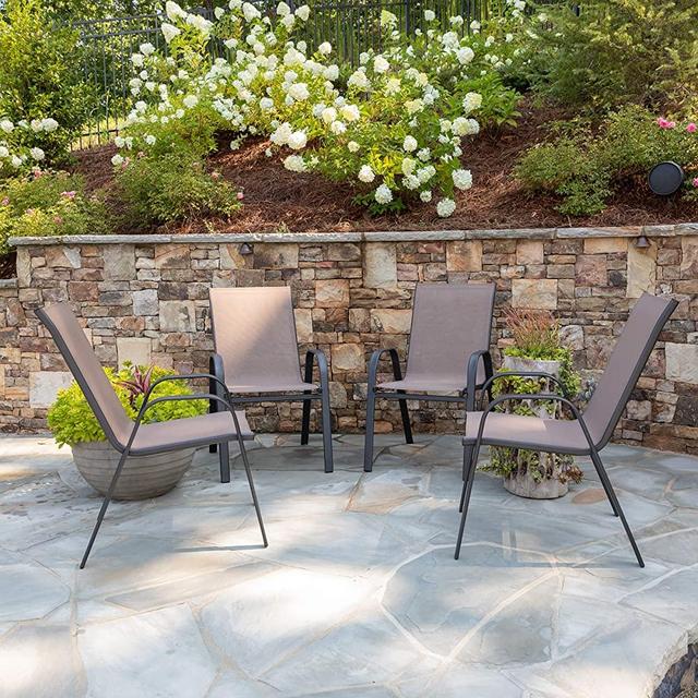Flash Furniture 4 Pack Brazos Series Brown Outdoor Stack Chair with Flex Comfort Material and Metal Frame