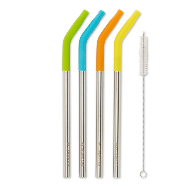 RSVP International Endurance Stainless Steel 5 Piece 9" Silicone Tip Straw and Brush Set