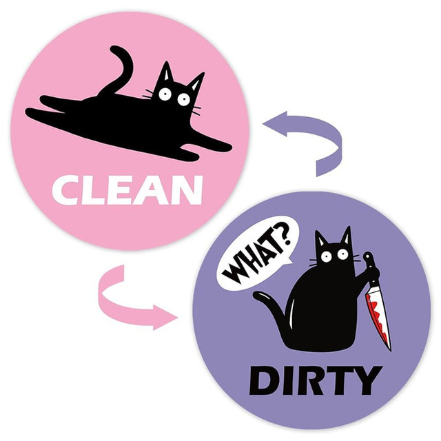 Cute Cat Dishwasher Magnet Clean Dirty Sign, Double-Sided Funny Flip Magnet for Dishwashers, Fridge, Washing Machine Kitchen Home Decor Gadgets for Cat Lovers - Pink&Purple