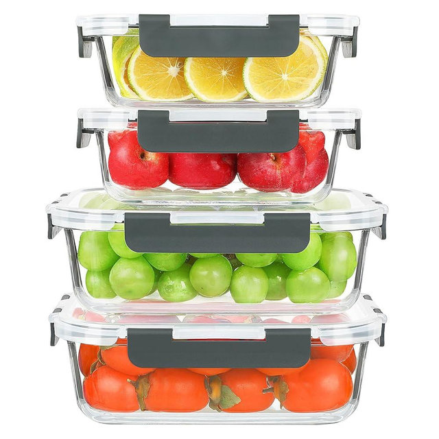 KOMUEE 52oz & 22oz Glass Food Storage Containers Set with Airtight Lids, BPA-Free, 4 Pack Meal Prep Containers for Baking, Serving - Freezer, Microwave, Oven, Dishwasher Safe