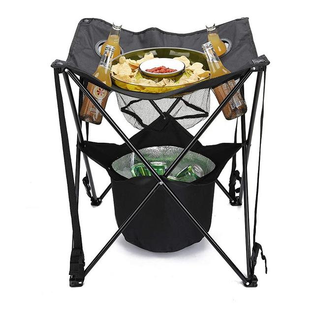 Mind Reader TAILGABLE-BLK Collapsible Folding Table with Insulated Cooler, Food Basket, and Travel Bag for Barbeque, Picnic, Camping, and Tailgate, Black