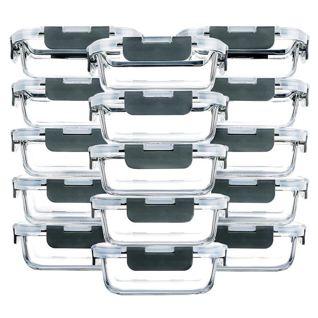 M MCIRCO [15-Pack,13 oz 1.5 Cup Glass Meal Prep Containers, Small Glass Food Storage Containers with Lids,Airtight Lunch Containers, Microwave, Oven, Freezer and Dishwasher Friendly, BPA-free