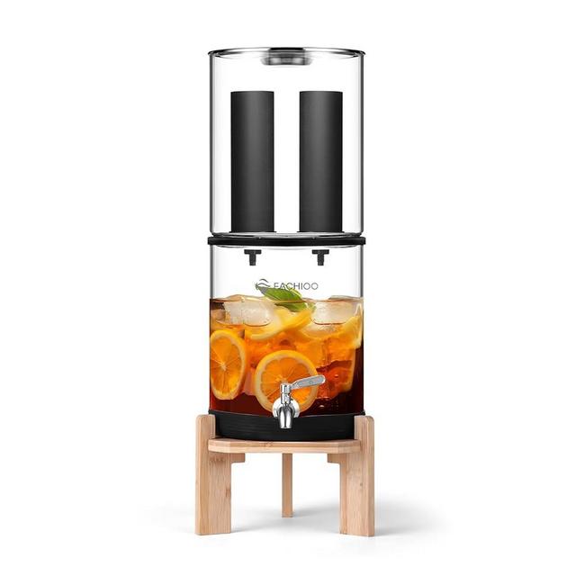 FACHIOO Gravity-Fed Water Filter System, 2.25G Glass Countertop System with 2 Black Purification Filter, Metal Spigot and Stand, NSF/ANSI 42 Certification, Reduces up to 99% of Chlorine