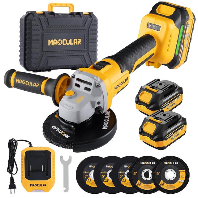 MAXCULAR Angle Grinder Cordless 20V Battery,9600 RPM Brushless Power Motor,4-1/2-Inch to 5-Inch,2x4.0 AH Battery Electric Grinder Tool Set, for Cutting,Grinding,Polishing