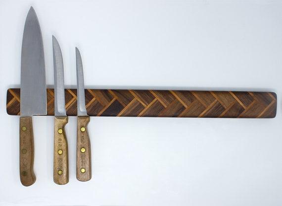 Herringbone Wood Magnetic Knife Holder - Walnut and Cherry - 12"
