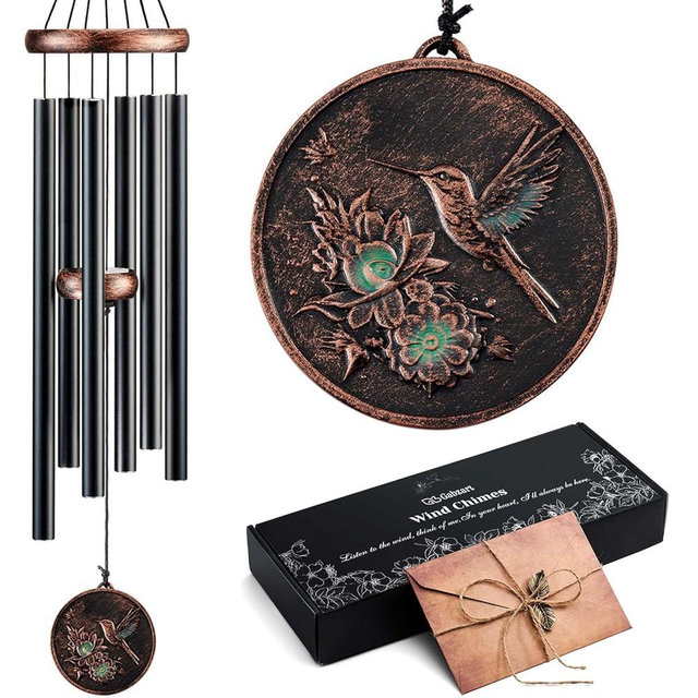 Gabzart Wind Chimes for Outside, Hummingbird Deep Tone Vintage Wind Chime Outdoor Clearance, Sympathy/Memorial/Festivals/Birthday Gift for Mom Dad Grandma, Home Garden Patio Decor (32" Hummingbird)