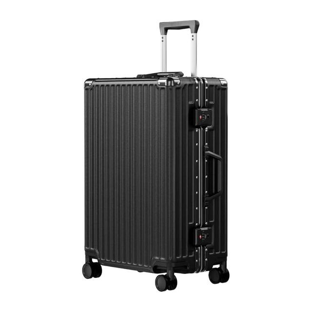 AnyZip Luggage PC+ABS Aluminum Frame Zipperless Checked Luggage Hard Shell Suitcase with TSA Lock Double Spinner Wheels 24 Inch Black