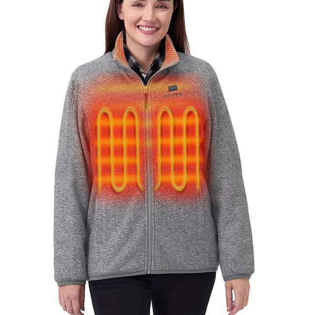 ORORO [Upgraded] Women’s 4-Zone Fleece Heated Jacket with Heated Collar, Heating Fleece Jacket with Rechargeable Battery