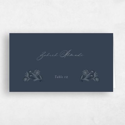 Grayed Navy, Blue Wedding Place Card - Siena