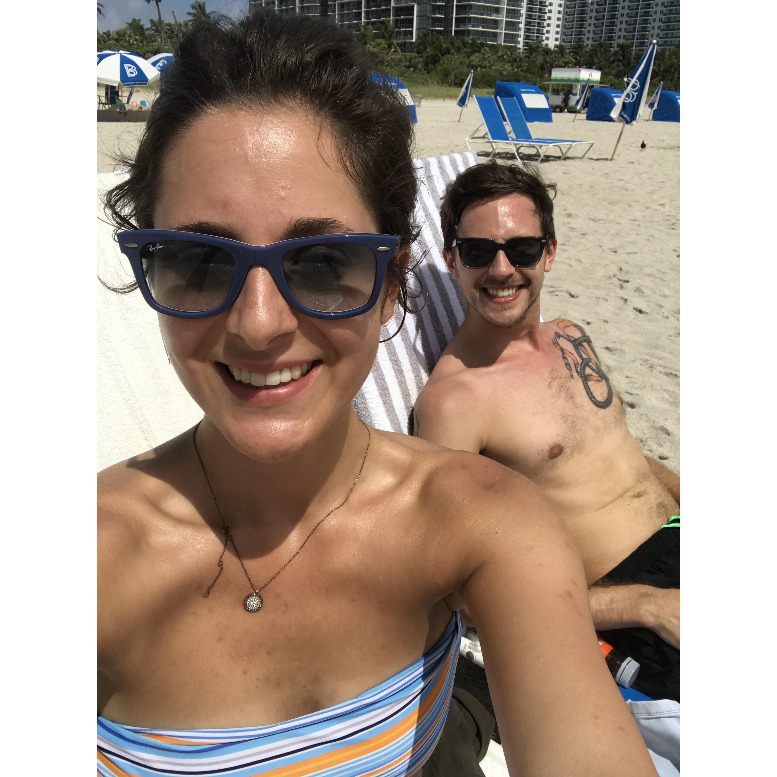 Our hotel in South Beach came with reserved chairs and an exclusive section of the beach. Cameron booked a nice room using Hotels.com rewards from work trips. Score.