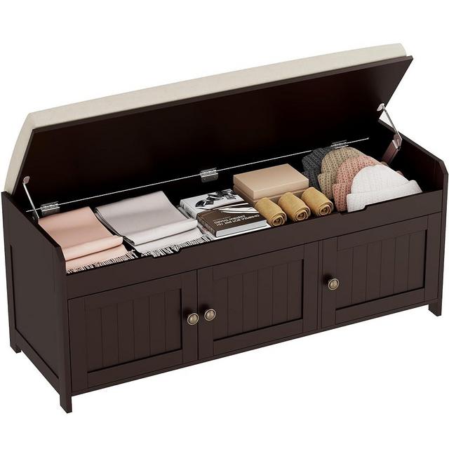 HOMEFORT 41.3" Shoe Bench with Lift Top Storage, Entryway Storage Bench with Cushioned Seat, Wooden End of Bed Bench, Shoe Cabinet Bench with Hidden Storage Space, for Bedroom, Hallway(Espresso)